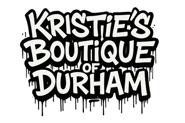 Kristie's Boutique of Durham graffiti style dripping black and white no background